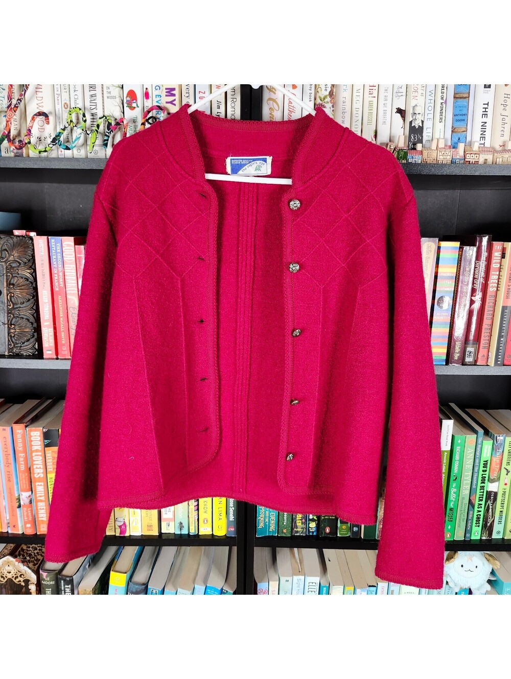 Vintage The Eagle's Eye 100% Wool Cardigan Sweater Cranberry Red Women M Classic